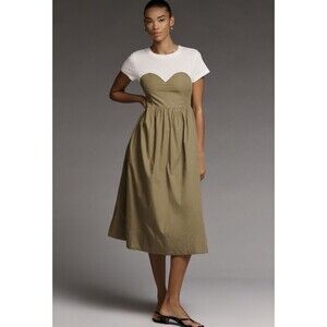 Anthropologie Bustier Twofer Olive Size XS Midi Dress NWT